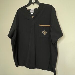 NFL Black Tee with Gold Fleur-de-Lis Top Scrubs ~ Size XL~ Medical